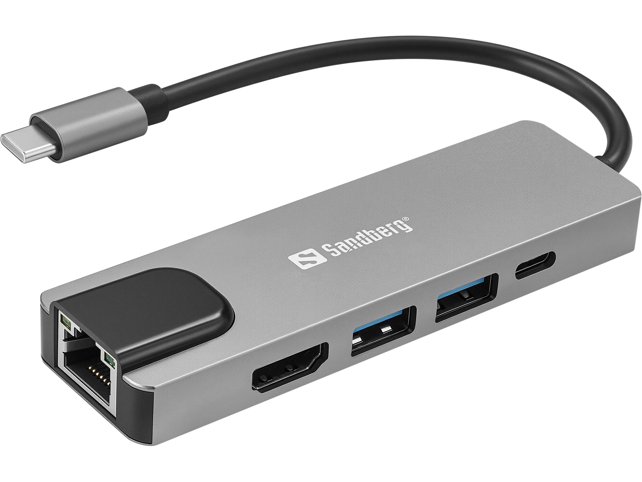 Sandberg 336-99 Multiport-Adapter – USB-C, 1× HDMI, 2× USB-A, 100 W PD, GbE, für Windows/MacOS