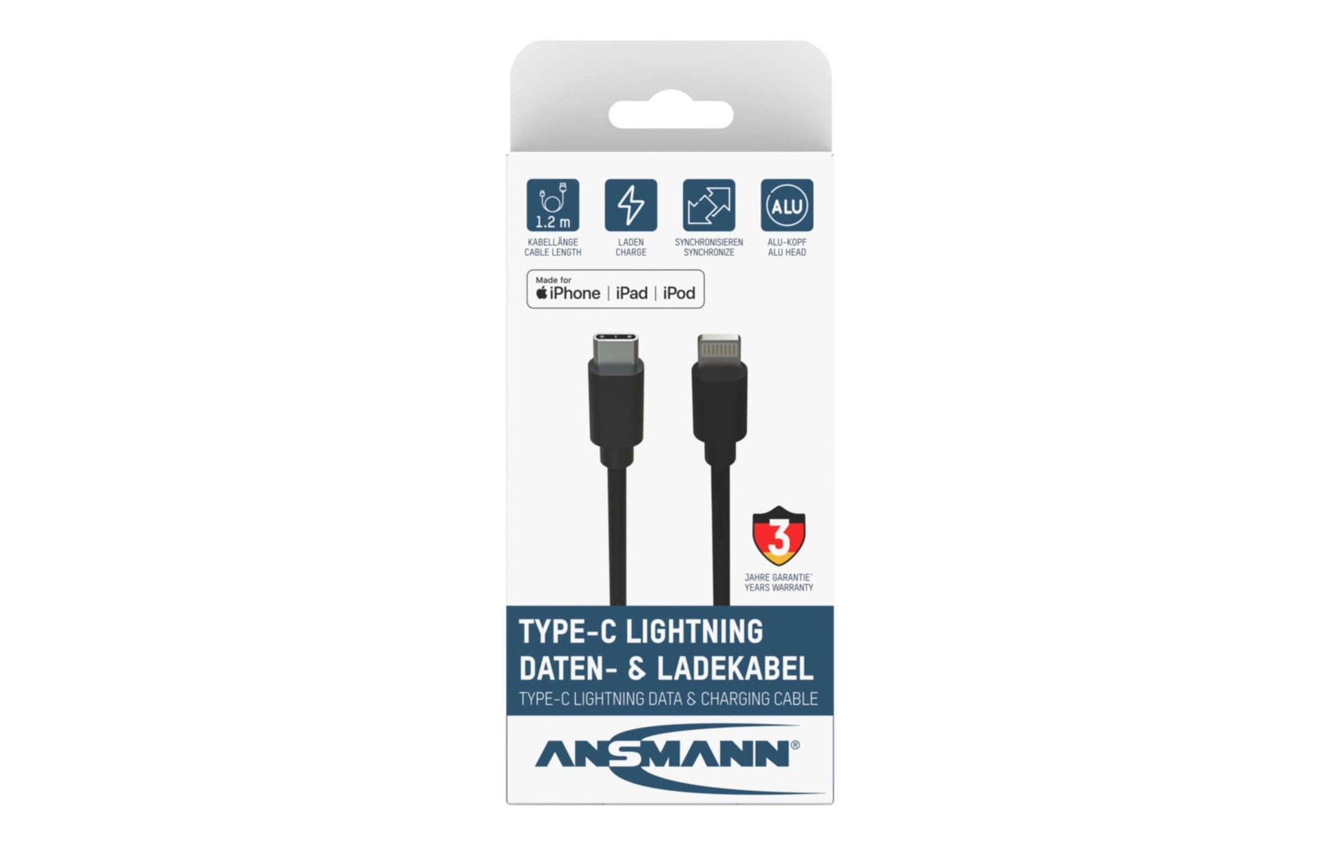 Ansmann USB-C auf Lightning Kabel, 1,2 m, Schwarz