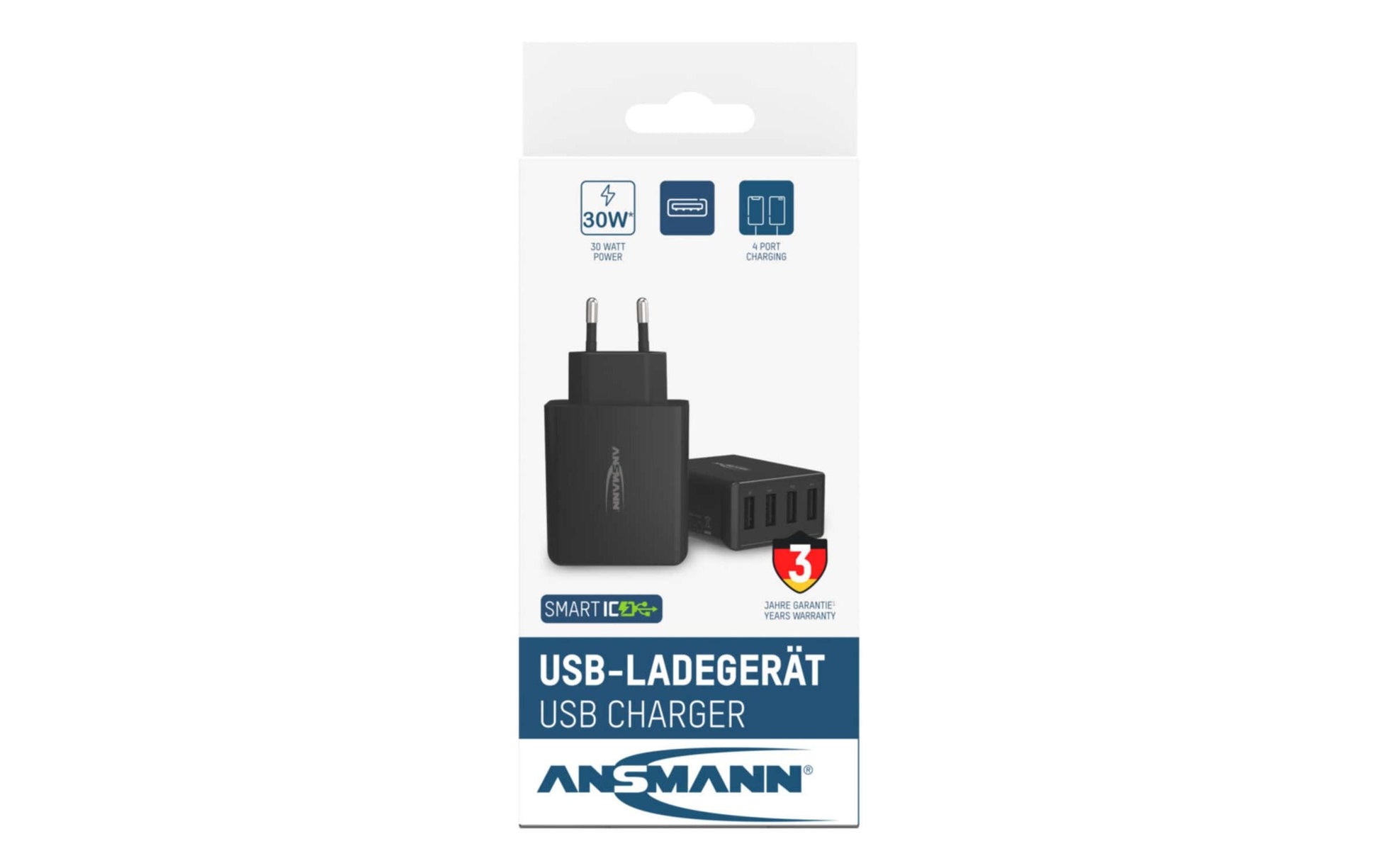 Ansmann Home Charger HC430 – 30 W, 4× USB-A – für Smartphones, Tablets, andere USB-Geräte