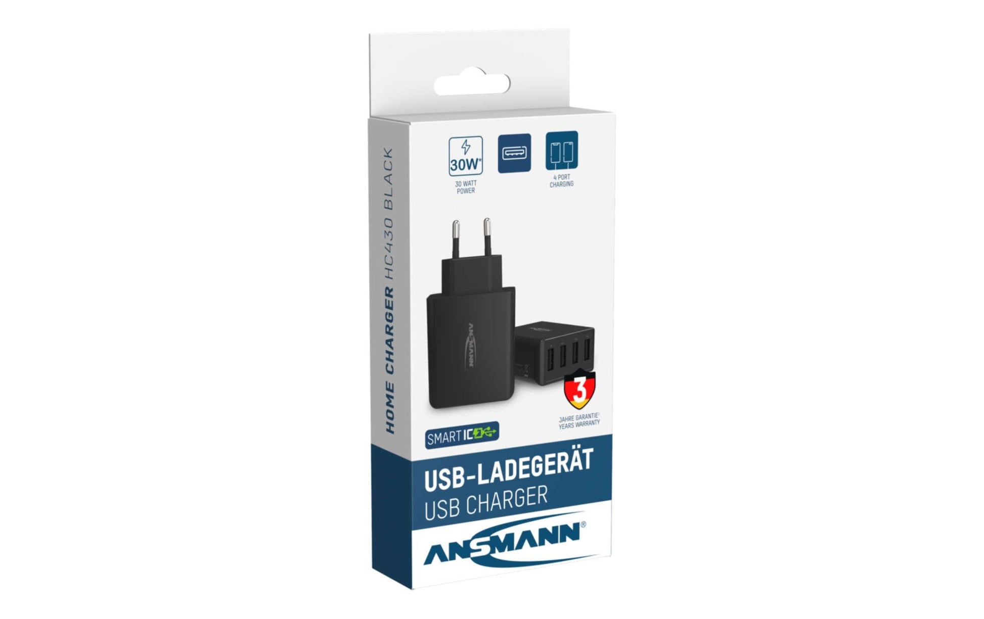Ansmann Home Charger HC430 – 30 W, 4× USB-A – für Smartphones, Tablets, andere USB-Geräte