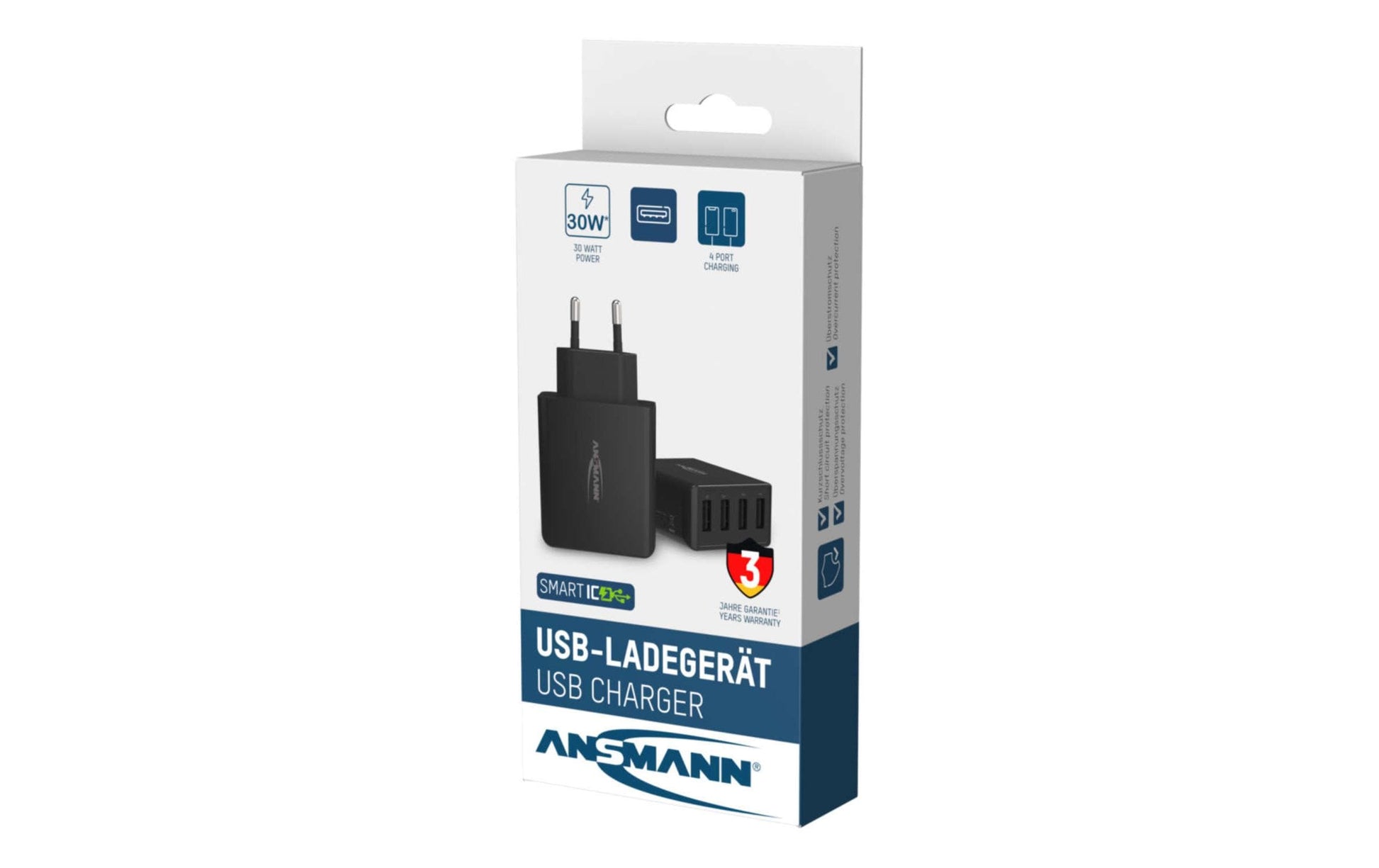 Ansmann Home Charger HC430 – 30 W, 4× USB-A – für Smartphones, Tablets, andere USB-Geräte