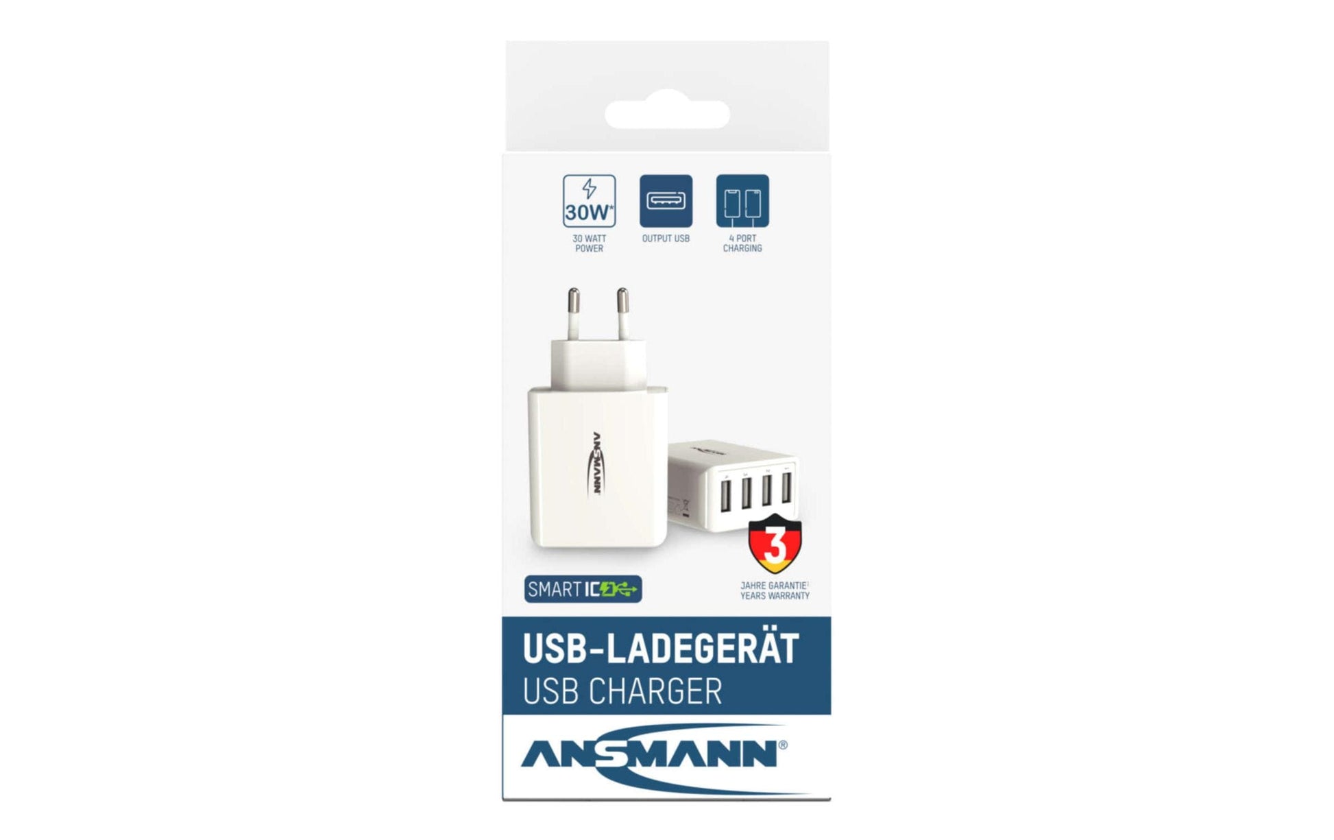 Ansmann Home Charger HC430 USB-Ladegerät 30 W – USB-A×4 – für Smartphones, Tablets u. Ä. – Weiss