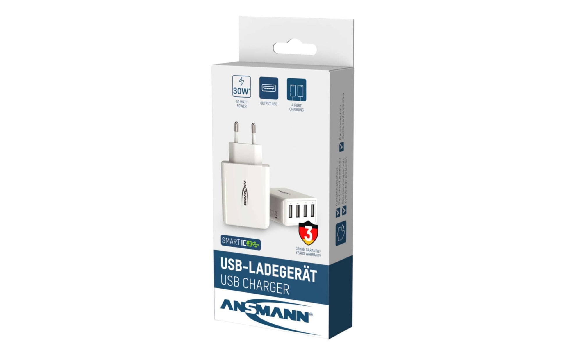Ansmann Home Charger HC430 USB-Ladegerät 30 W – USB-A×4 – für Smartphones, Tablets u. Ä. – Weiss