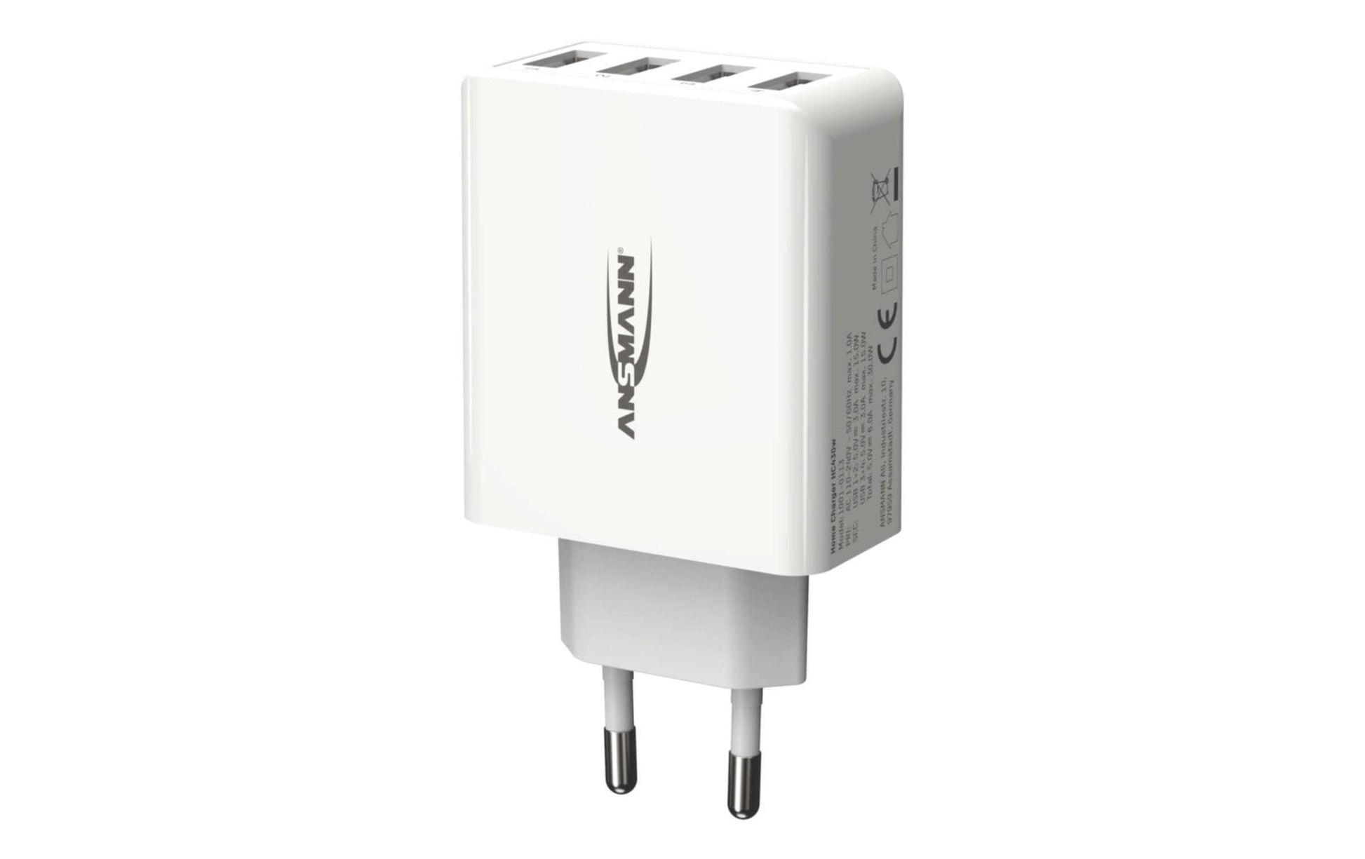 Ansmann Home Charger HC430 USB-Ladegerät 30 W – USB-A×4 – für Smartphones, Tablets u. Ä. – Weiss
