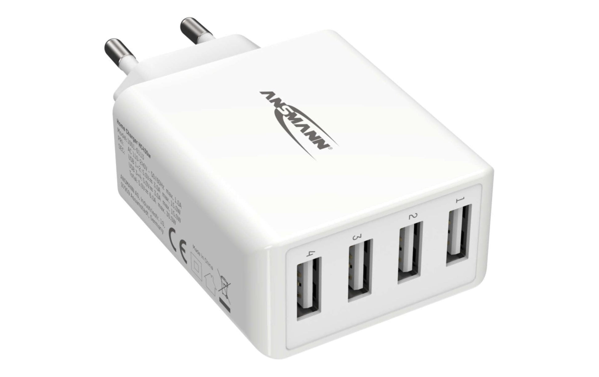 Ansmann Home Charger HC430 USB-Ladegerät 30 W – USB-A×4 – für Smartphones, Tablets u. Ä. – Weiss