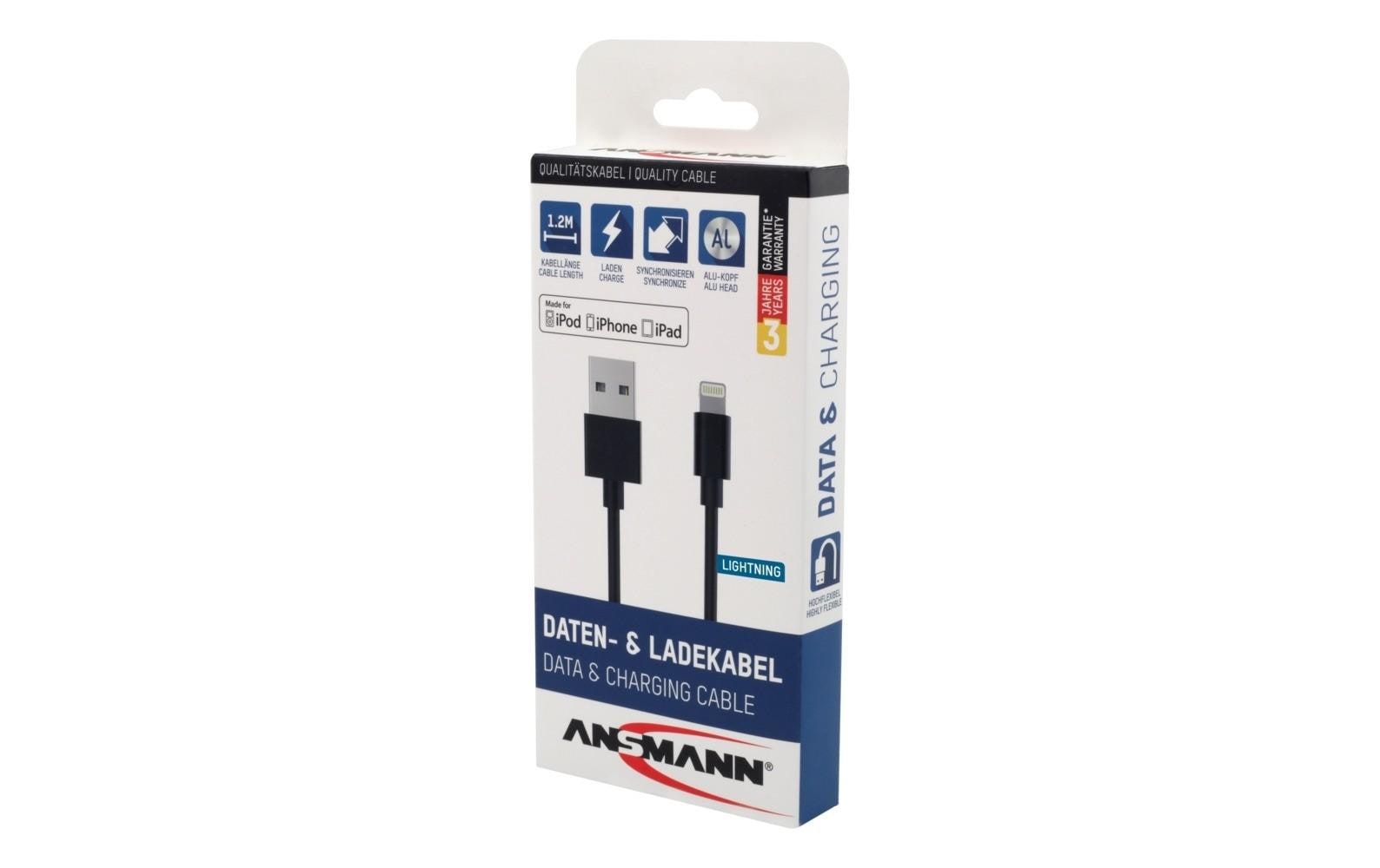 Ansmann Daten- & Ladekabel – USB-A auf Lightning 1,2 m, MFi zertifiziert – für iPhone/iPad