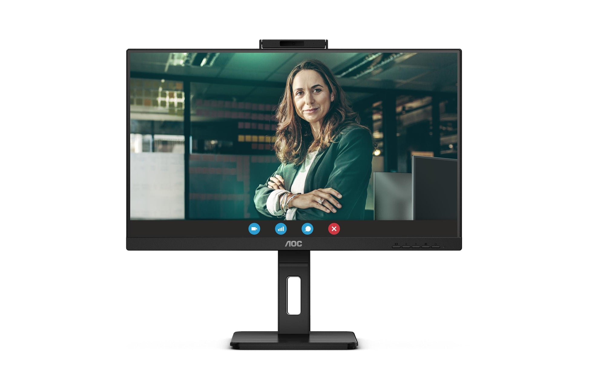 AOC Monitor, 27", IPS, 75 Hz, 350 cd/m², Webcam, USB-Hub, Integrierte Lautsprecher, VESA 100 × 100, Schwarz