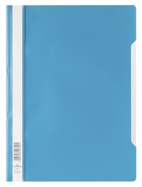 Durable 2573 Schnellhefter für A4, Polypropylen (PP), blau – transparenter Vorderdeckel – 1 Stk