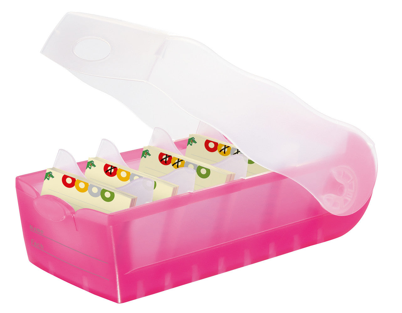 HAN Karteikasten Croco – für A8 – mit Deckel, für 500 Karten, Kunststoff, Pink/Weiss, inkl. 100 Karten
