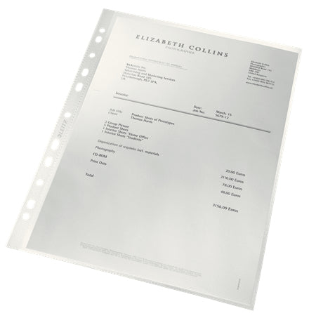 Leitz Prospekthülle re:cycle A4, Eurolochung, blendfrei genarbt, 100 µm, transparent – 100 Stück