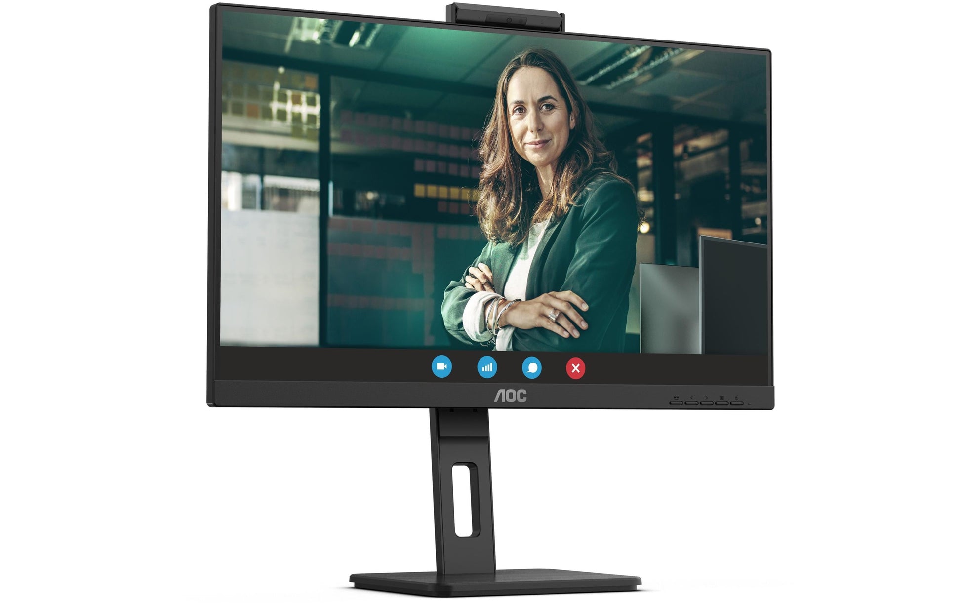 AOC Monitor, 27", IPS, 75 Hz, 350 cd/m², Webcam, USB-Hub, Integrierte Lautsprecher, VESA 100 × 100, Schwarz