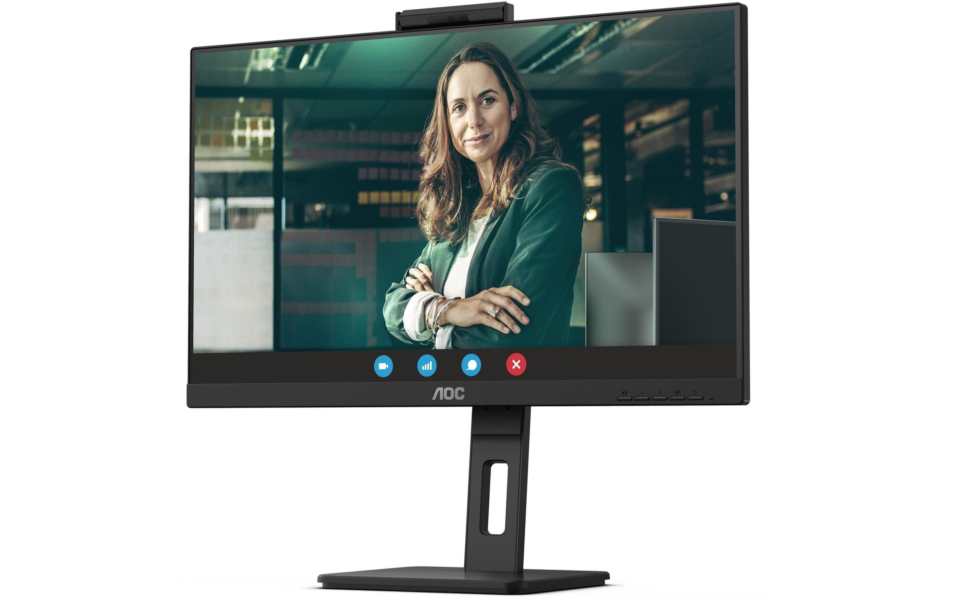 AOC Monitor, 27", IPS, 75 Hz, 350 cd/m², Webcam, USB-Hub, Integrierte Lautsprecher, VESA 100 × 100, Schwarz