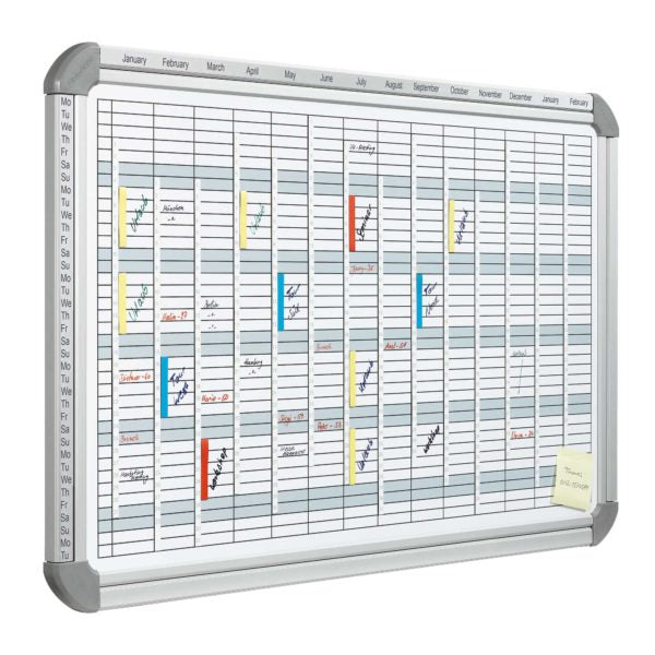 Franken Jahresplaner, EUROLine, magnetisch, lackiert, trocken abwischbar, Alurahmen – 94,5 × 61,5 cm, grau