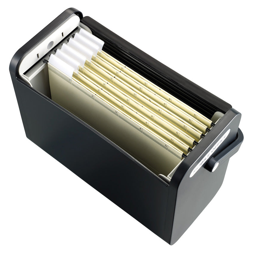 Helit the mobil box Hängemappen-Box A4 – für 25 Hängemappen, mit Rolloverschluss, 425 × 375 × 200 mm, schwarz
