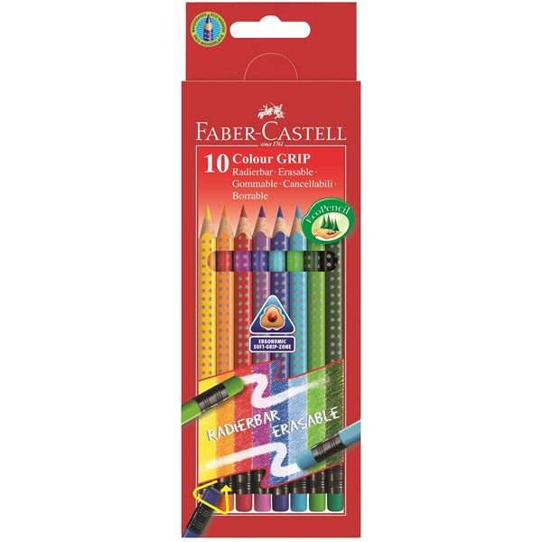 Faber-Castell Buntstifte Colour Grip – 10 Farben, im Kartonetui, Ø 3,8 mm, dreikantig, FSC