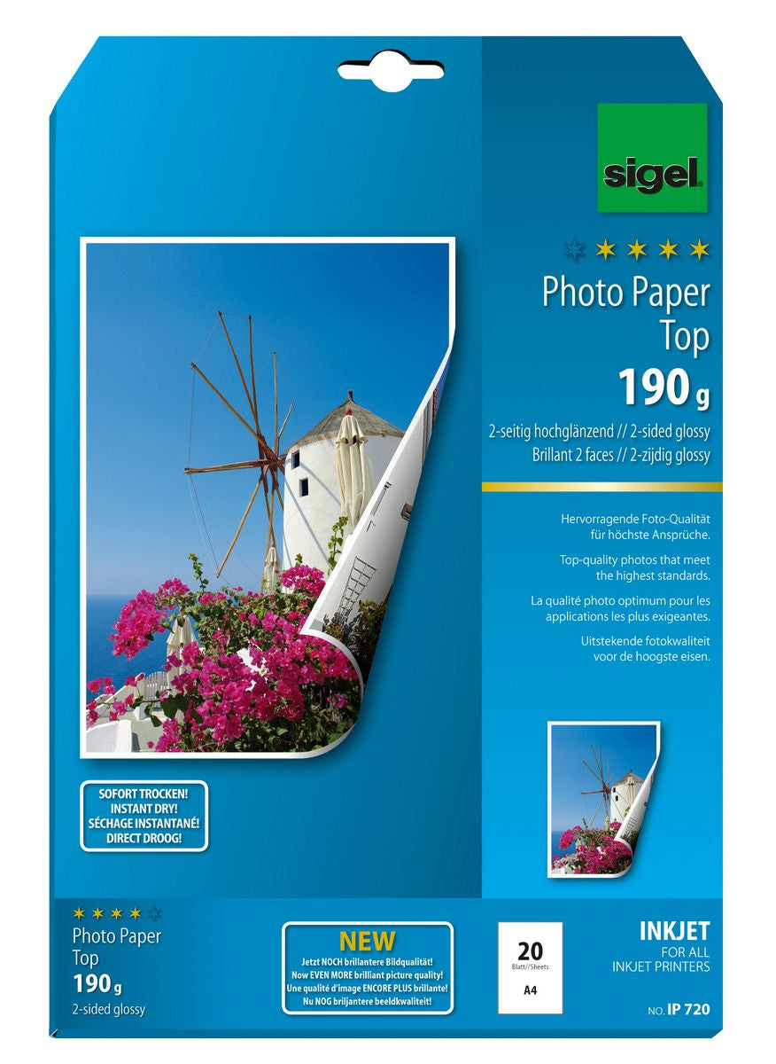 Sigel Fotopapier – hochglänzend, A4, 190 g/m², 20 Blätter, beidseitig