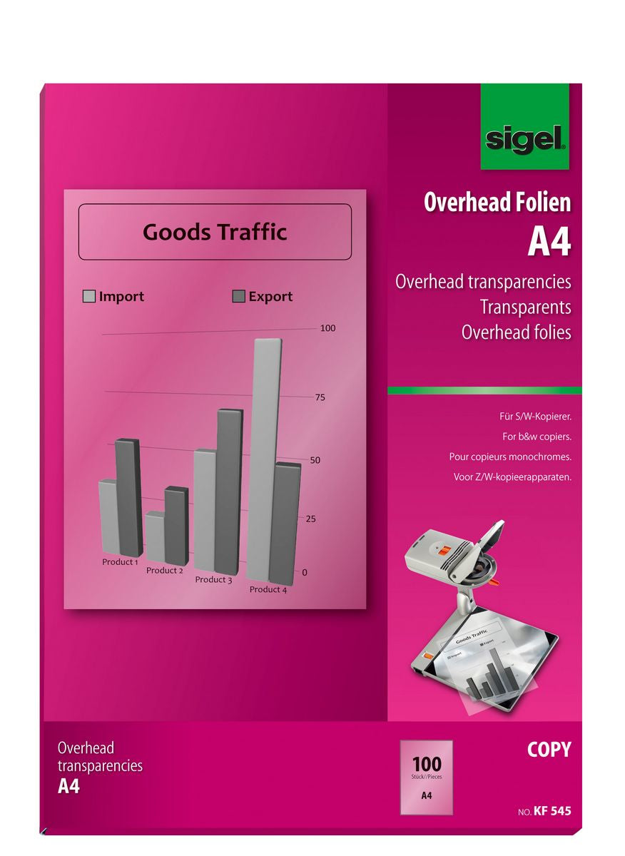 Sigel Transparentfolie (Drucker) KF545 Transparent – A4, 100 µm, 100 Blatt