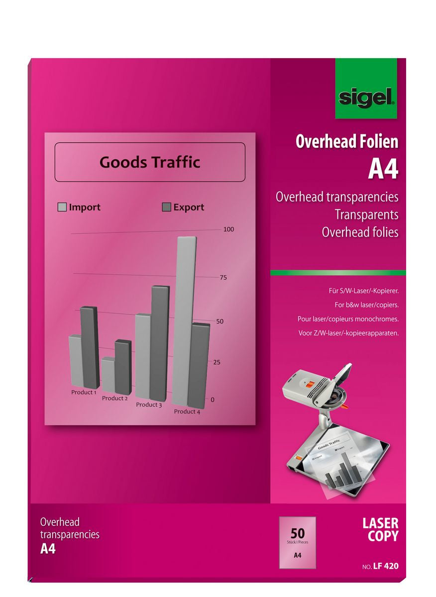 Sigel Spezialfolie – für S/W-Kopierer und Laserdrucker, A4 (210 × 297 mm), 50 Blatt
