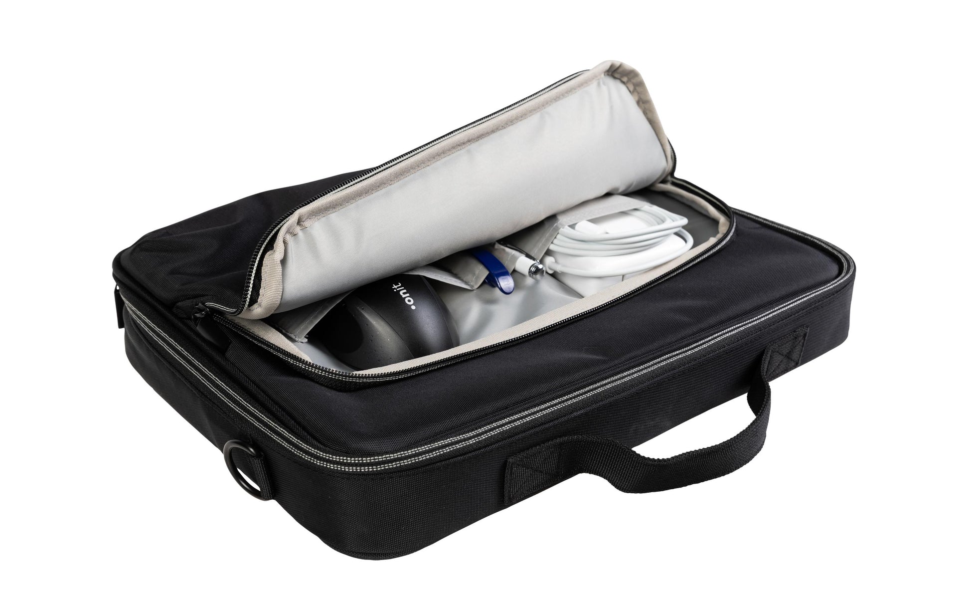 ONIT Clamshell Notebook-Tasche bis 15,6" – 600D rPET, mit Trolley-Band – Schwarz