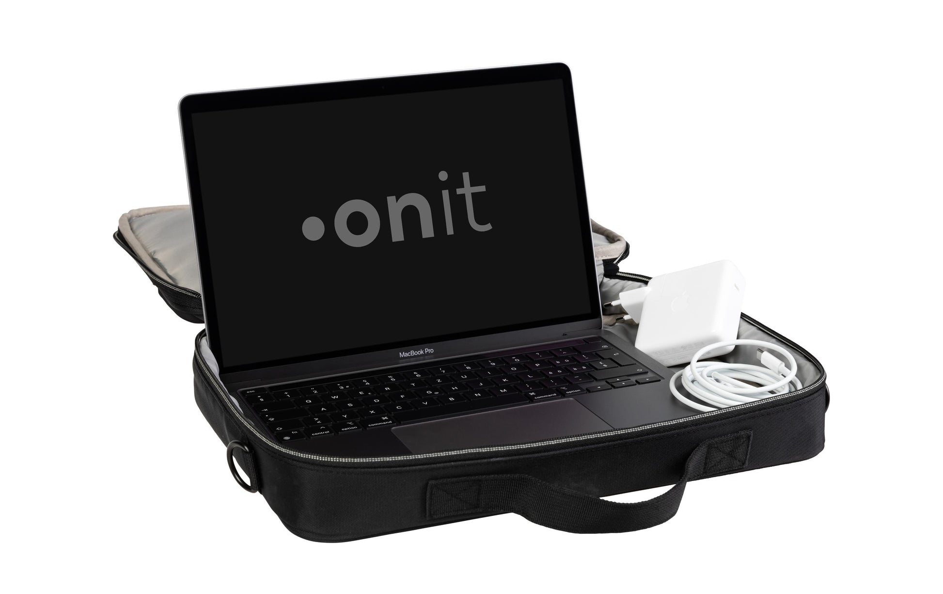 ONIT Notebook-Tasche bis 14,1" – Trolley-Band, abnehmbarer Schultergurt – Schwarz