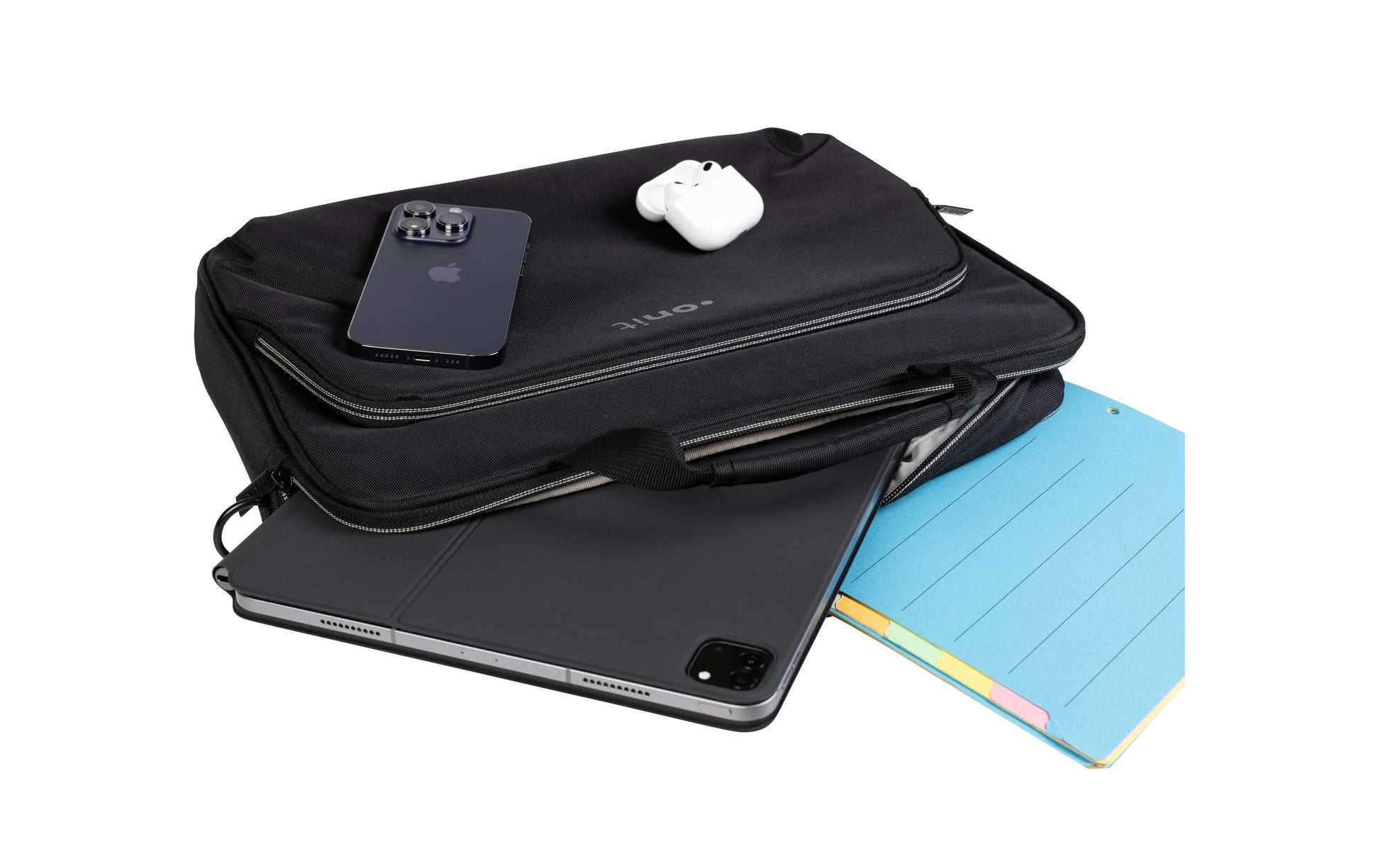 ONIT Notebook-Tasche für bis 13,3" – Trolley-Band, Dokumentenfach – Schwarz