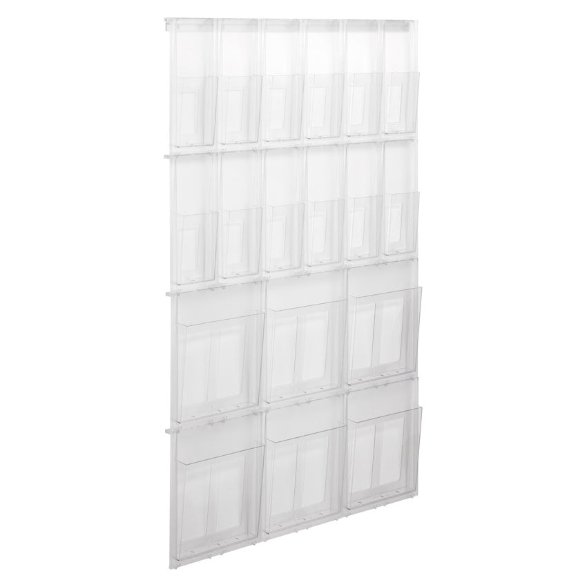 helit Wandprospekthalter the placativ – für A4 Hochformat, 18 Fächer, transparent, SAN, 852×54×1304 mm