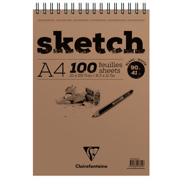 Clairefontaine Skizzenblock – Spiral – 100 Blatt – Braun – mit Mikroperforation – für Bleistift, Kohle, Kreide