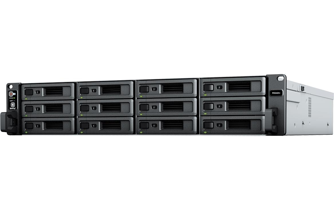 Synology RS2423+ – 12-Bay Rack 2U NAS – AMD Ryzen V1780B, 8 GB RAM, 10GbE, DSM, für 2,5"/3,5" HDD/SSD, SATA