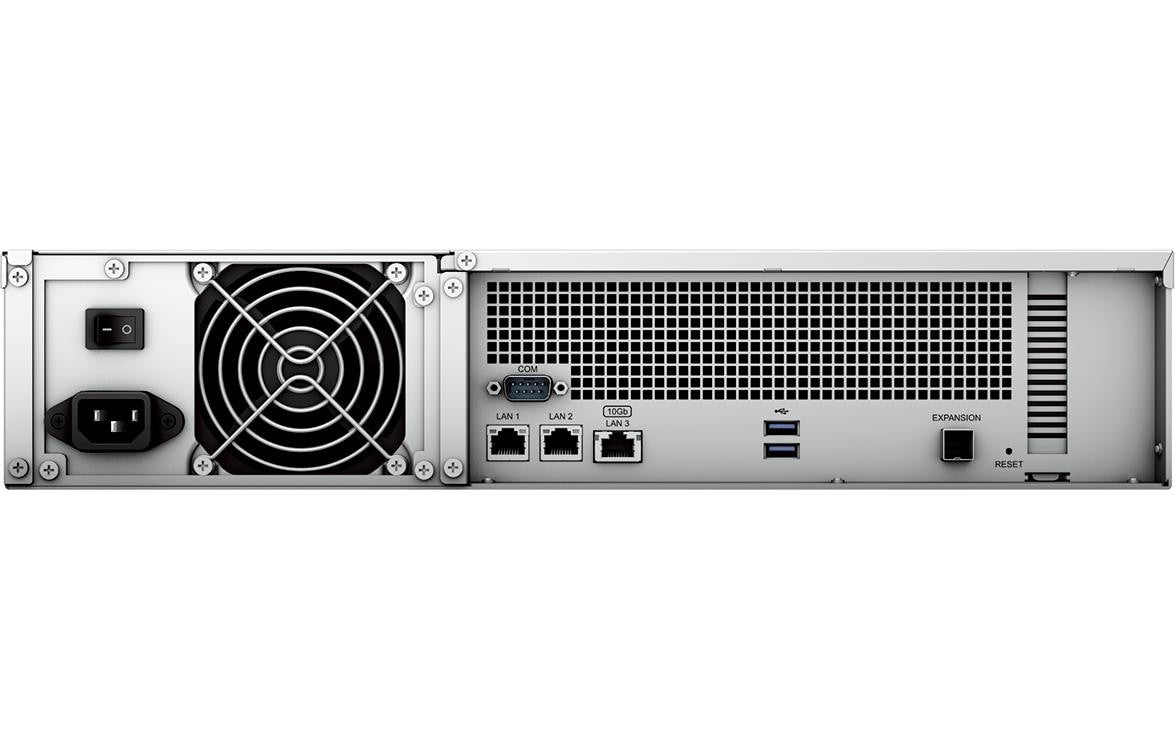 Synology RS2423+ – 12-Bay Rack 2U NAS – AMD Ryzen V1780B, 8 GB RAM, 10GbE, DSM, für 2,5"/3,5" HDD/SSD, SATA