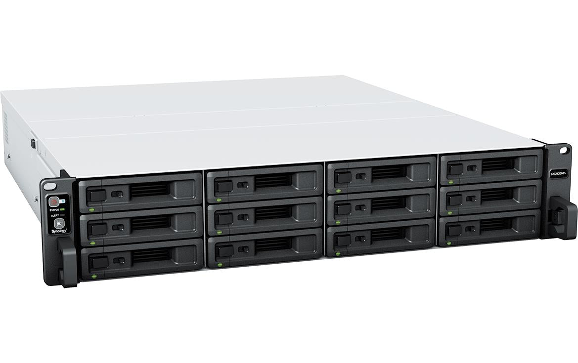 Synology RS2423RP+ – 12-Bay Rack 2U NAS – AMD Ryzen V1780B, 8 GB RAM, 10GbE, DSM, redundantes Netzteil