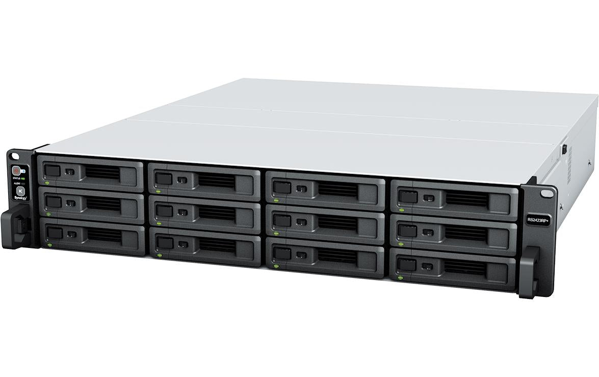Synology RS2423RP+ – 12-Bay Rack 2U NAS – AMD Ryzen V1780B, 8 GB RAM, 10GbE, DSM, redundantes Netzteil