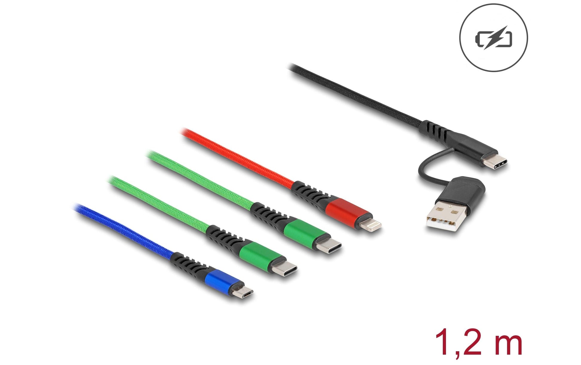 DeLOCK Multi-Kabel – 4-in-1 USB-A/USB-C auf USB-C/Micro-USB/Lightning 1,2 m – für iPhone/Android
