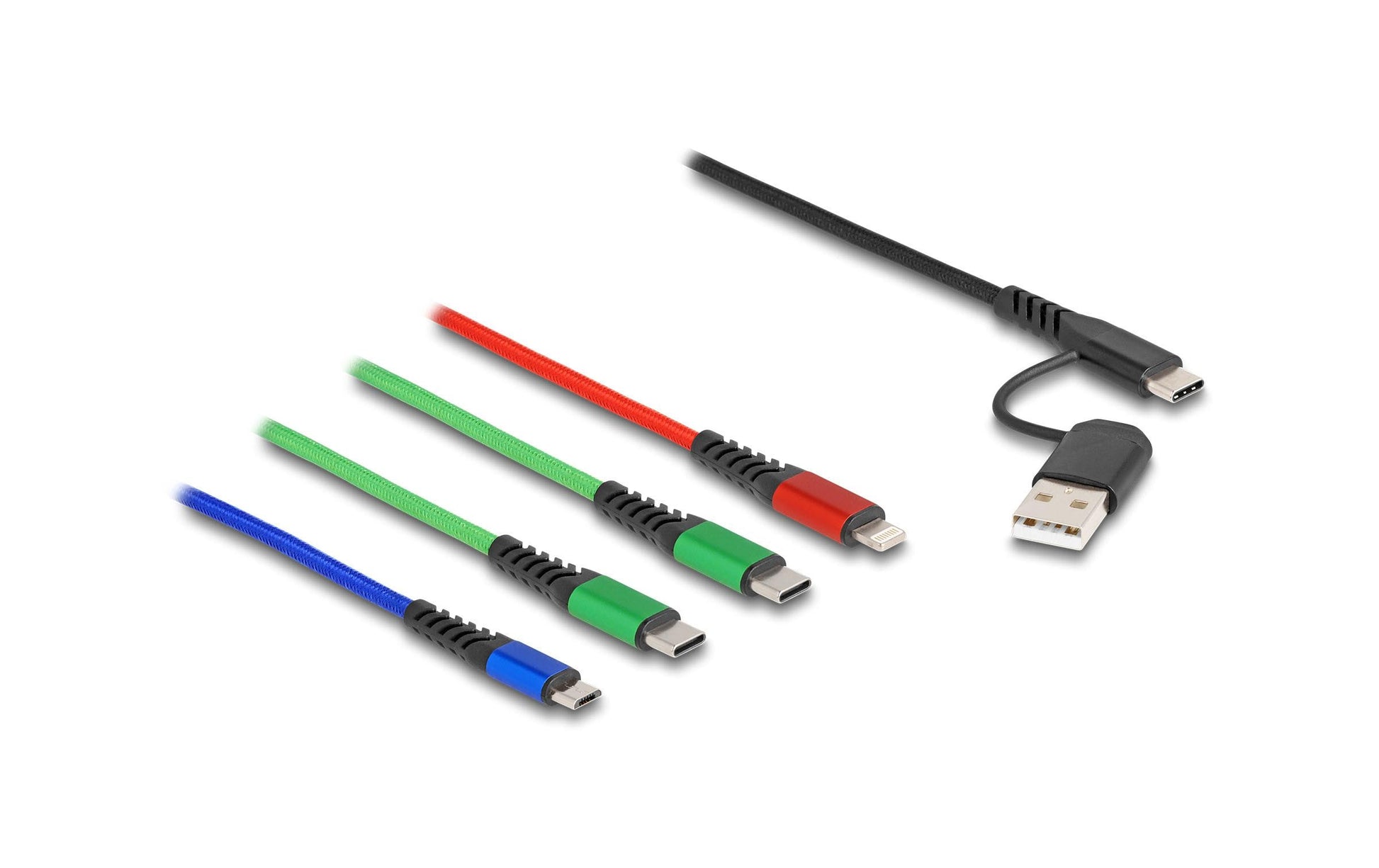 DeLOCK Multi-Kabel – 4-in-1 USB-A/USB-C auf USB-C/Micro-USB/Lightning 1,2 m – für iPhone/Android