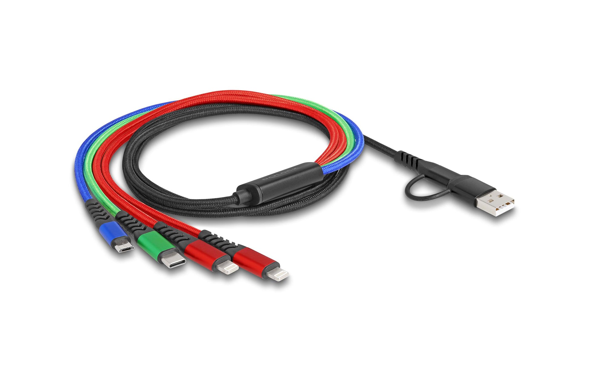 DeLOCK Multi-Kabel – 4-in-1 USB-A/USB-C auf Lightning/Micro-USB/USB-C 1,2 m, geflochten – für iPhone/Android