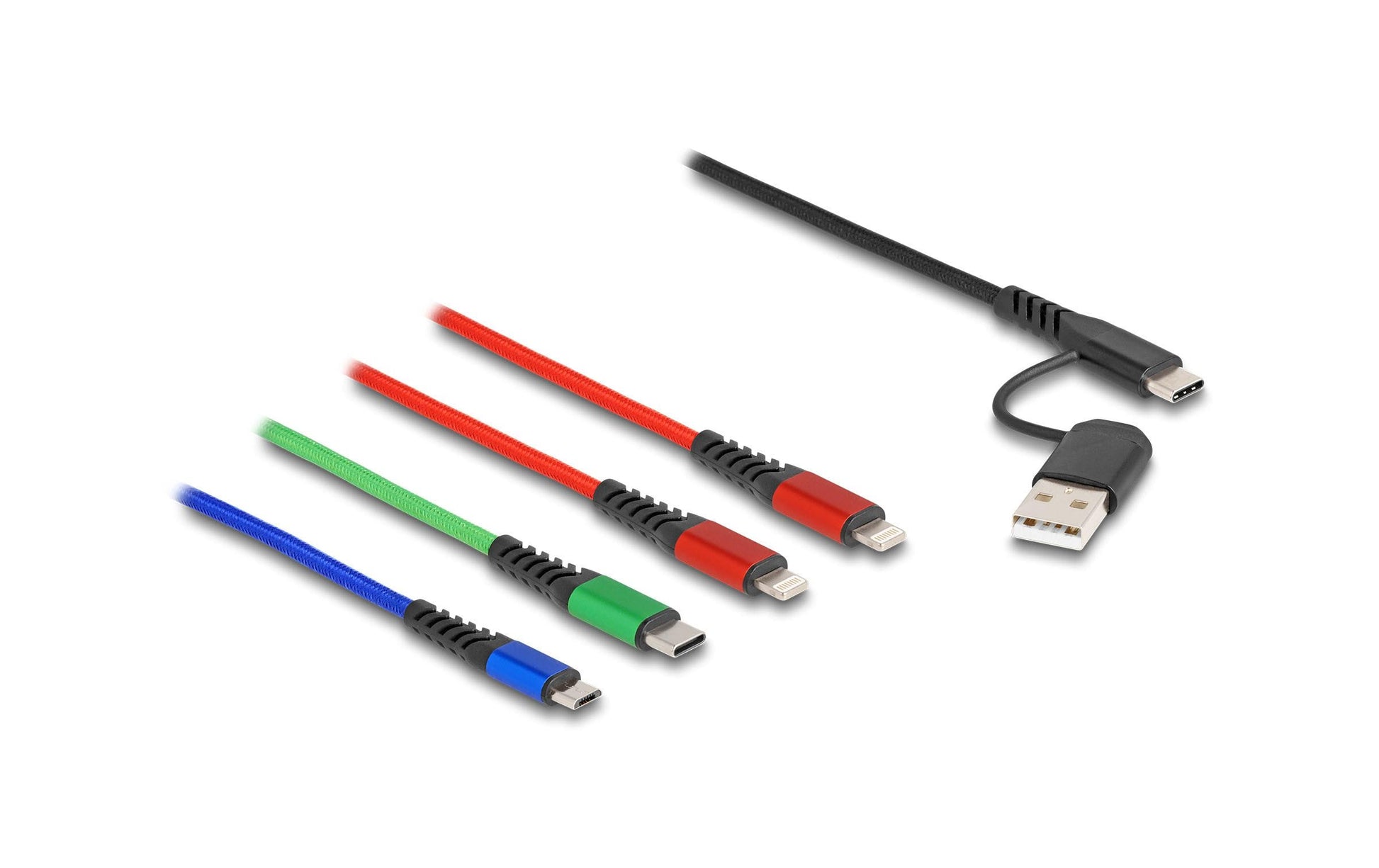 DeLOCK Multi-Kabel – 4-in-1 USB-A/USB-C auf Lightning/Micro-USB/USB-C 1,2 m, geflochten – für iPhone/Android