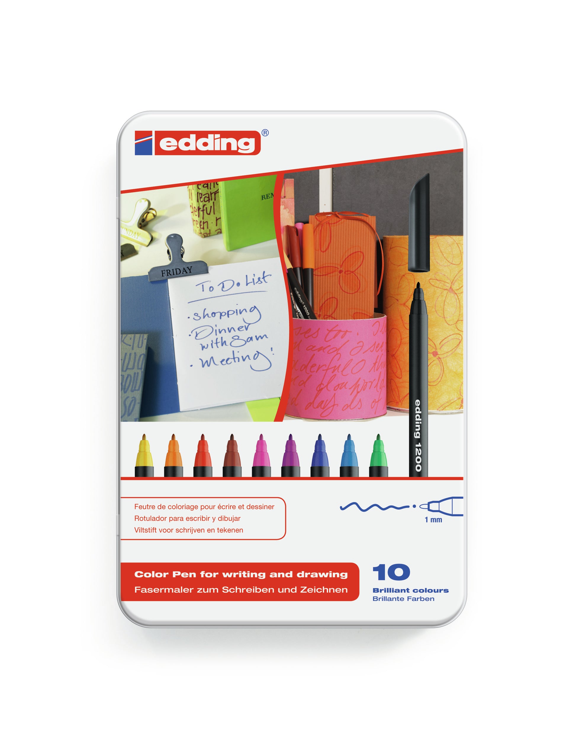 Edding Filzstifte – Rundspitze, 1 mm, wasserbasiert, 10 Farben, 10er Set