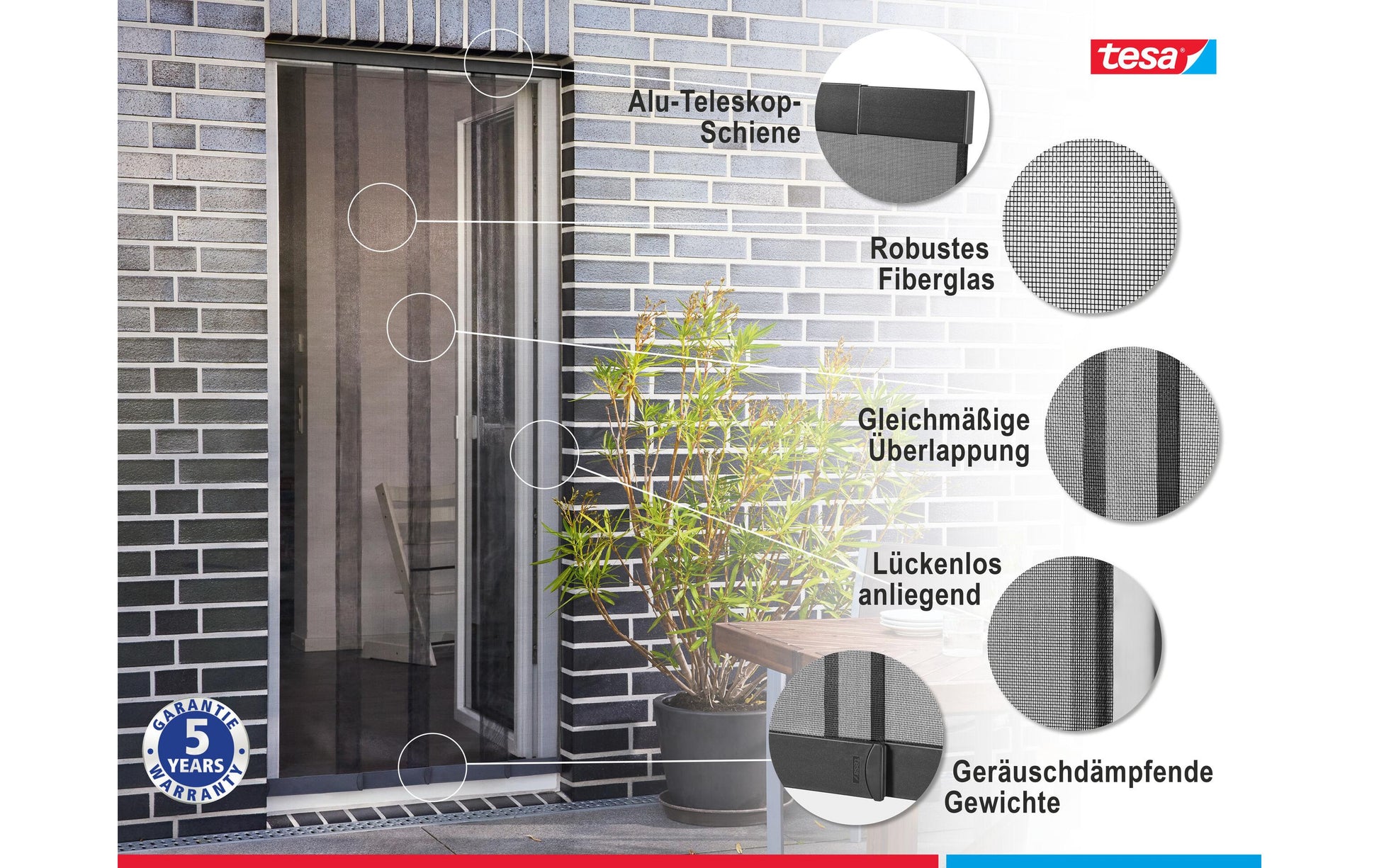 TESA Fliegengitter Tür – 95 × 220 cm – Anthrazit – Lamellen – für Türen