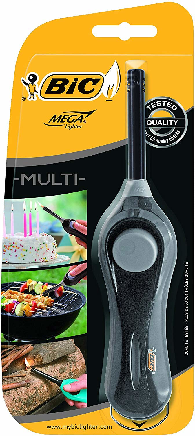 BIC Multifunktionsfeuerzeug Megalighter U140 – ergonomischer Kunststoffgriff, 6 cm Zündvorrichtung – mehrfarbig