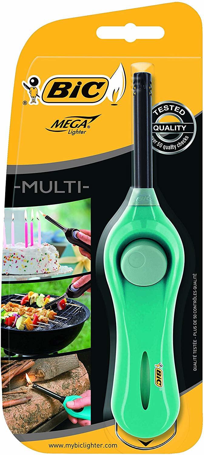BIC Multifunktionsfeuerzeug Megalighter U140 – ergonomischer Kunststoffgriff, 6 cm Zündvorrichtung – mehrfarbig