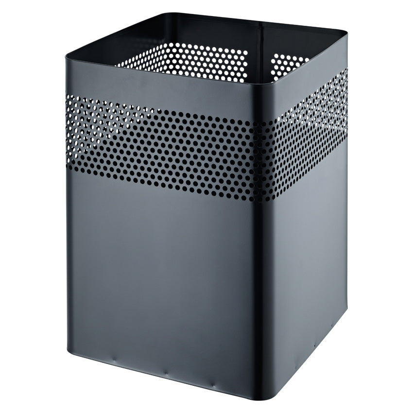 Helit Papierkorb the dot – 18 l – Stahl, rechteckig – schwarz – Lochdekor, Gummibodenring