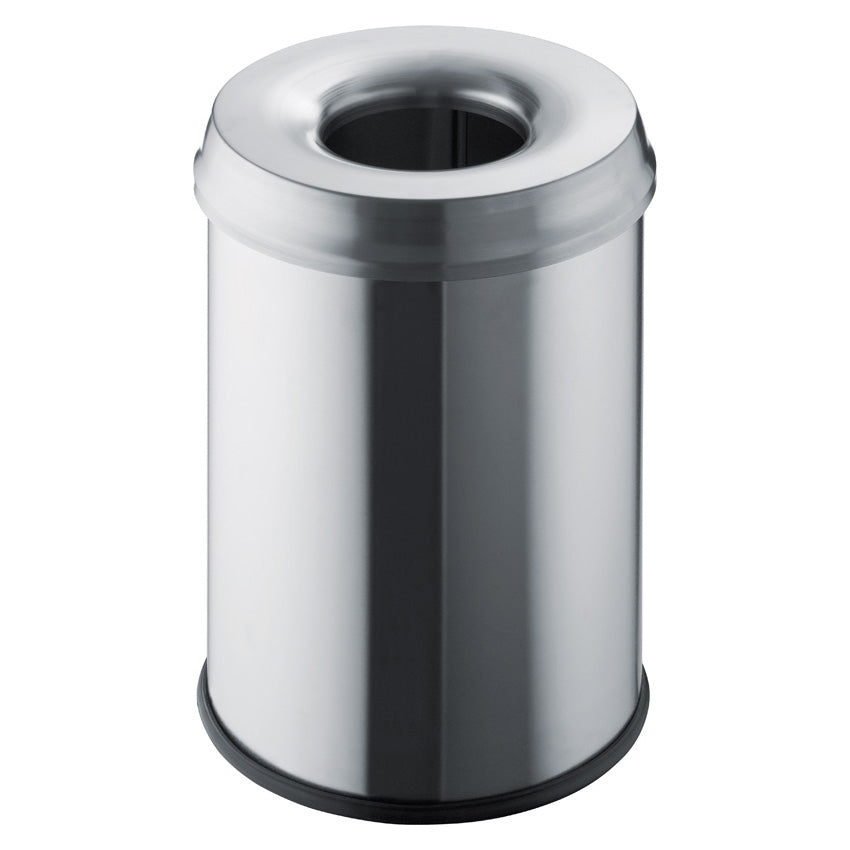 Helit Sicherheitspapierkorb – 15 l – Edelstahl – Löschkopf, selbstlöschend, TÜV/GS – Ø 260 × H 335 mm