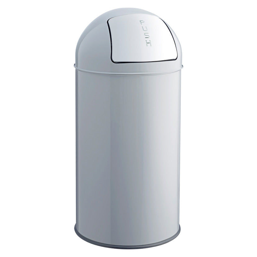 Helit Abfallcontainer The Dome – 50 l, mit Push-Einwurfklappe, Metall, mittelgrau – Ø 360 × H 745 mm