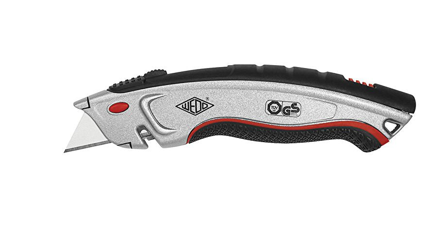 Wedo Profi P – Sicherheitsmesser mit 25 mm Trapezklinge, TÜV/GS, Edelstahl, Schwarz/Silber