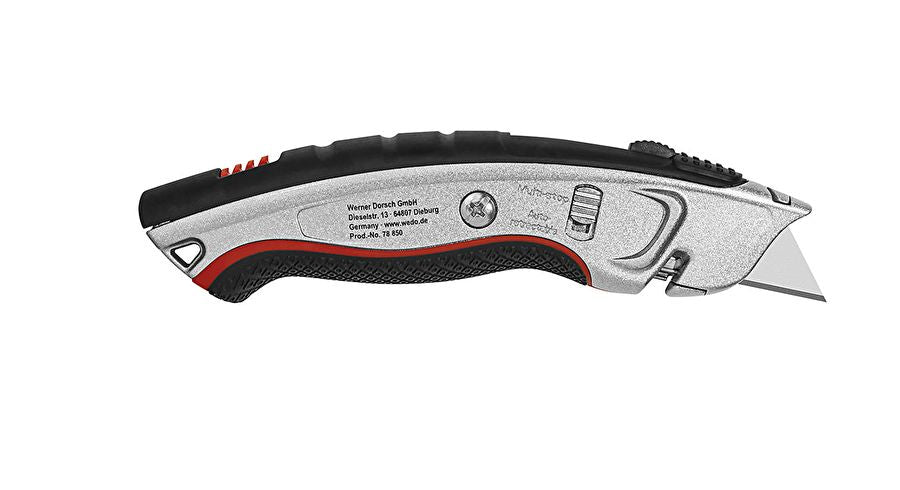 Wedo Profi P – Sicherheitsmesser mit 25 mm Trapezklinge, TÜV/GS, Edelstahl, Schwarz/Silber