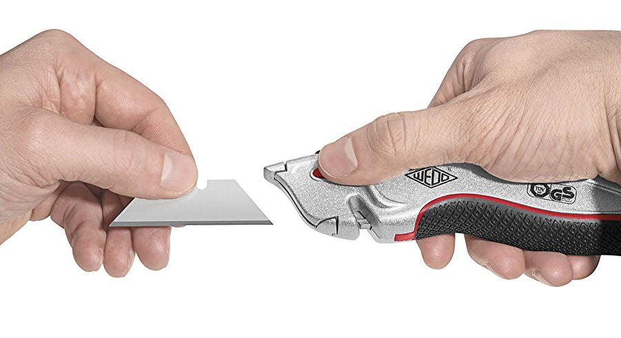 Wedo Profi P – Sicherheitsmesser mit 25 mm Trapezklinge, TÜV/GS, Edelstahl, Schwarz/Silber