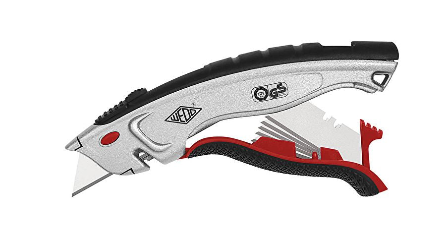 Wedo Profi P – Sicherheitsmesser mit 25 mm Trapezklinge, TÜV/GS, Edelstahl, Schwarz/Silber