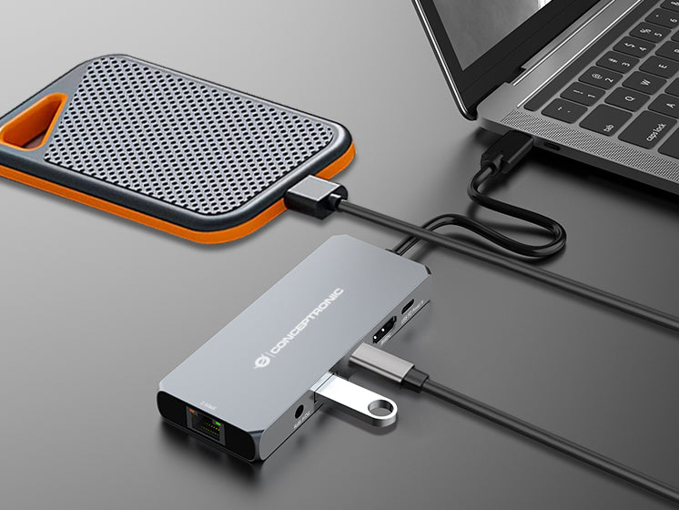 Conceptronic DONN22G Dockingstation – USB-C, 1× HDMI, 1× USB-A, 2× USB-C, 100 W PD, 2.5GbE