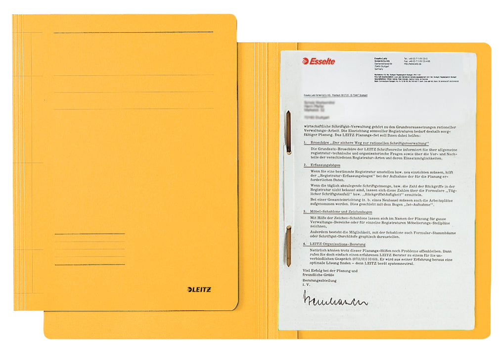Leitz Schnellhefter für A4, Karton, gelb – Beschriftungsstreifen, Behördenheftung – bis 250 Blatt