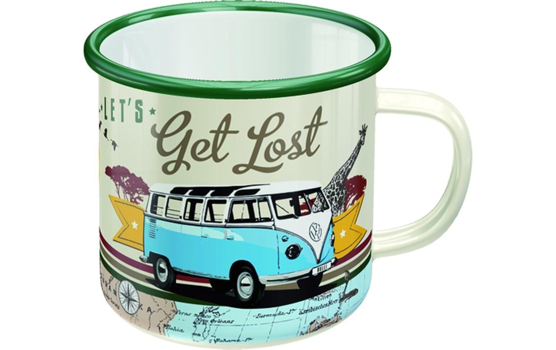 Nostalgic Art Emaillebecher VW Bulli Lost – 360 ml, Ø 8,0 cm, Emaille, Hellgrün