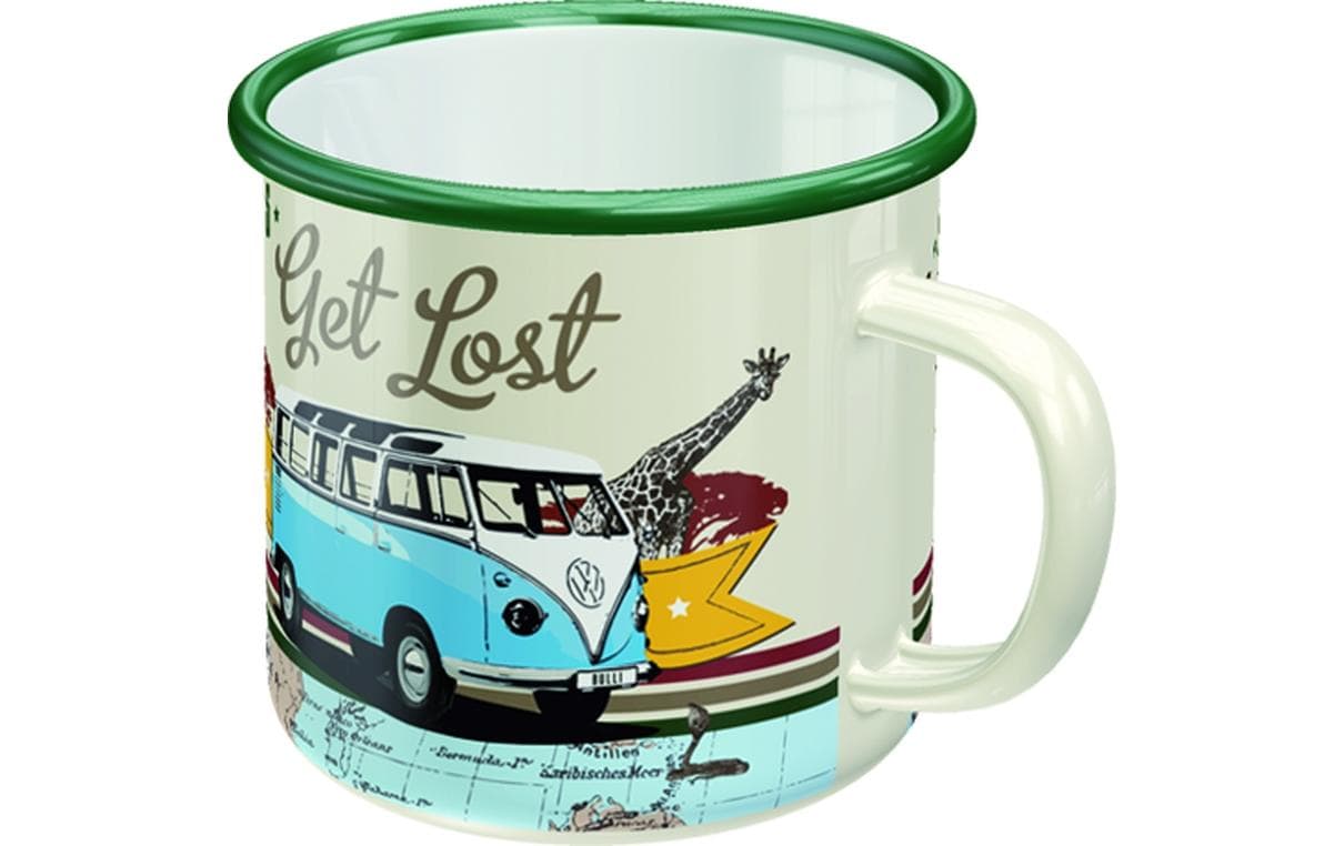Nostalgic Art Emaillebecher VW Bulli Lost – 360 ml, Ø 8,0 cm, Emaille, Hellgrün